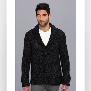 John Varvatos Black Wool Blend Shawl Collar Cardigan Sweater